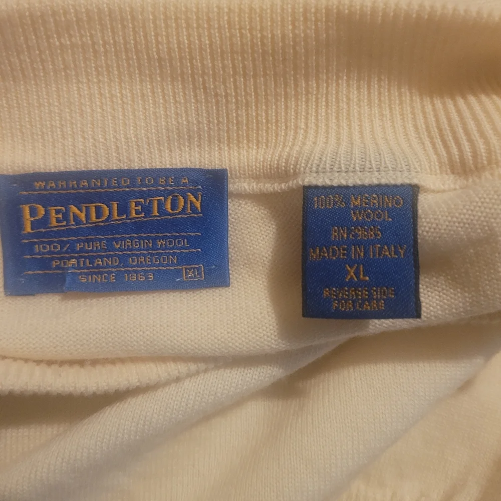 Vintage Pendleton merino wool thin mock neck sweater ivory Sz XL